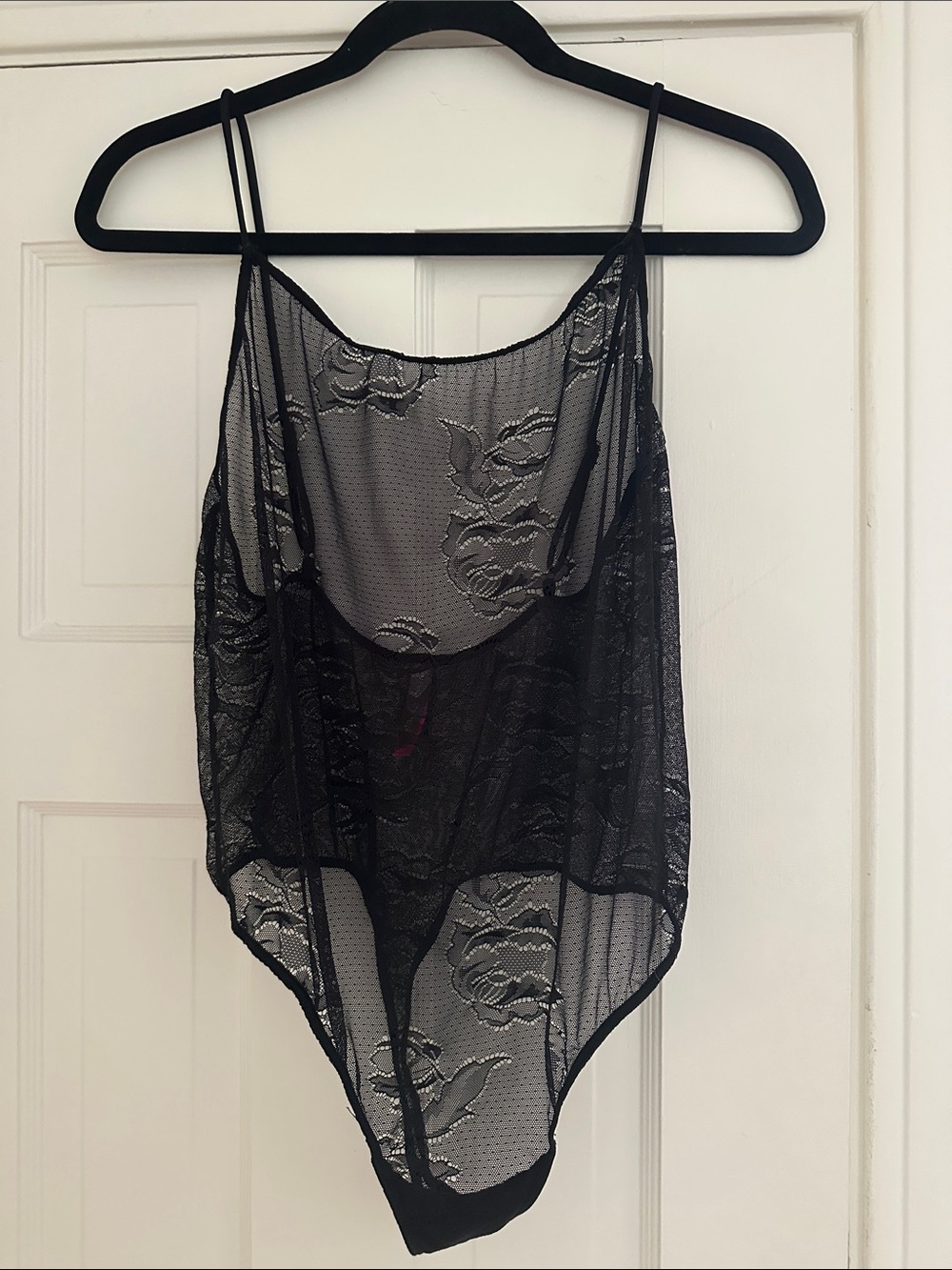 Vince Camuto Sheer Black Lace Thong Floral Bodysuit